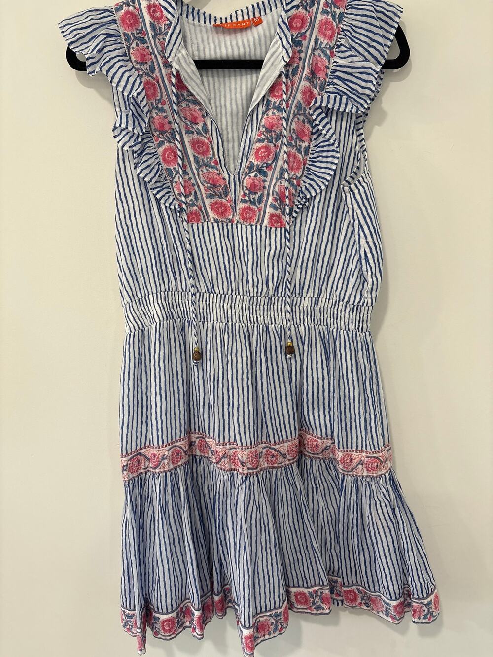 Oliphant Striped Floral Flutter Sleeve Dress Size M